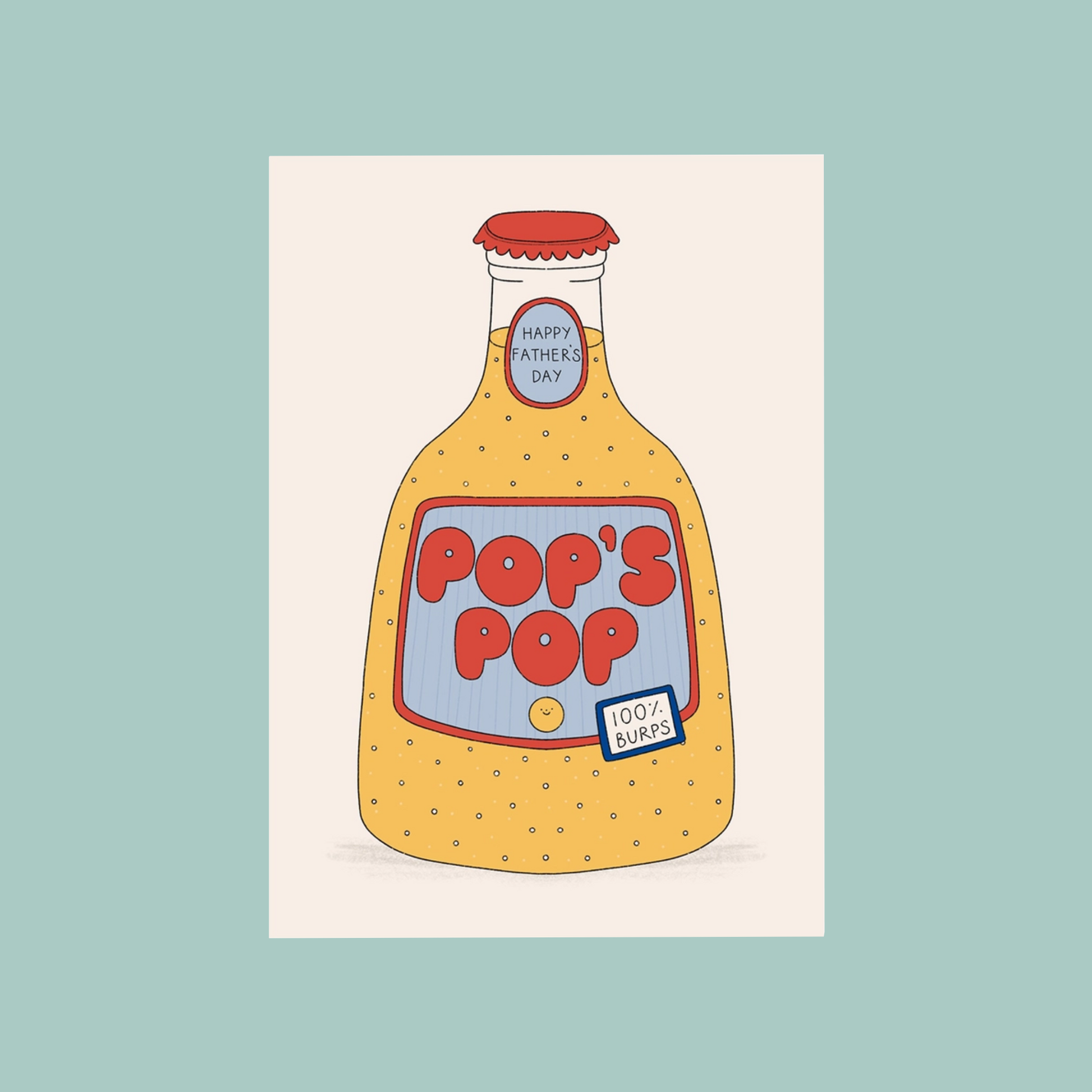 Illustration of a drink bottle with 'Pop's Pop' text on a light blue background.