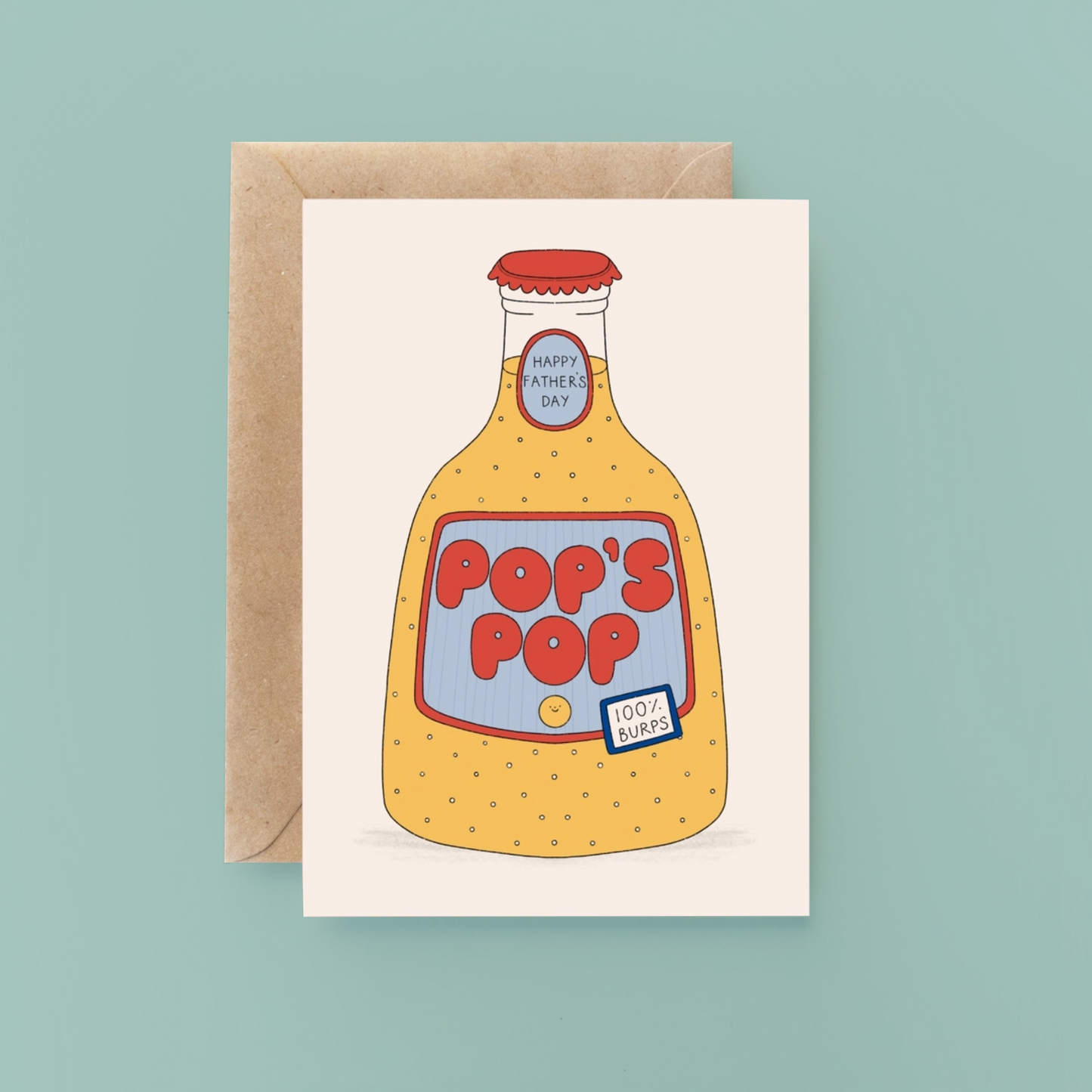 Greeting card with a bottle illustration and 'Happy Father's Day' text on a light blue background