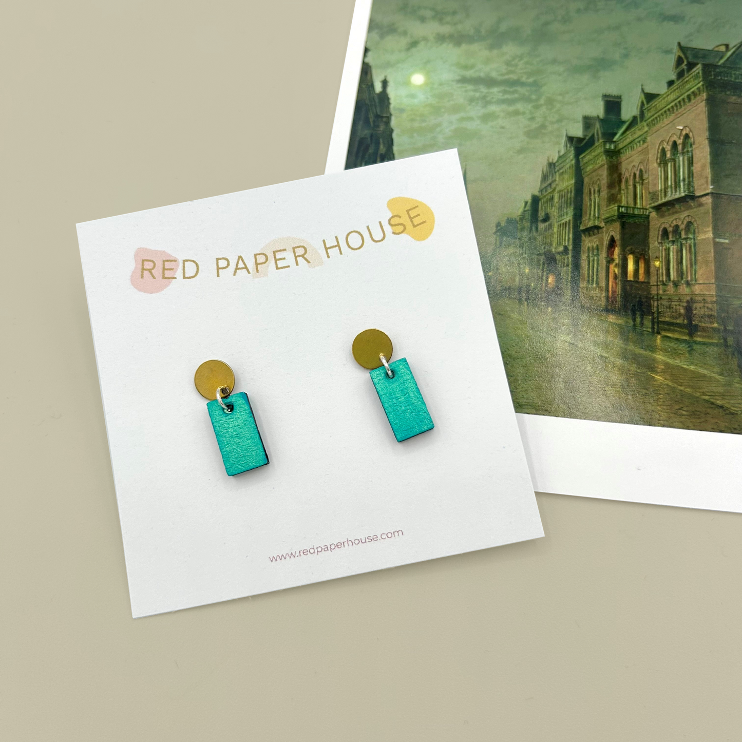 Small Brass Circle and Rectangle Stud Earrings