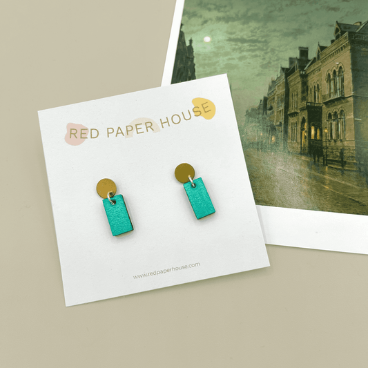 Small Brass Circle and Rectangle Stud Earrings