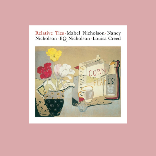Front cover which has an rtistic depiction of a still life with flowers and corn flakes box on a pink background.