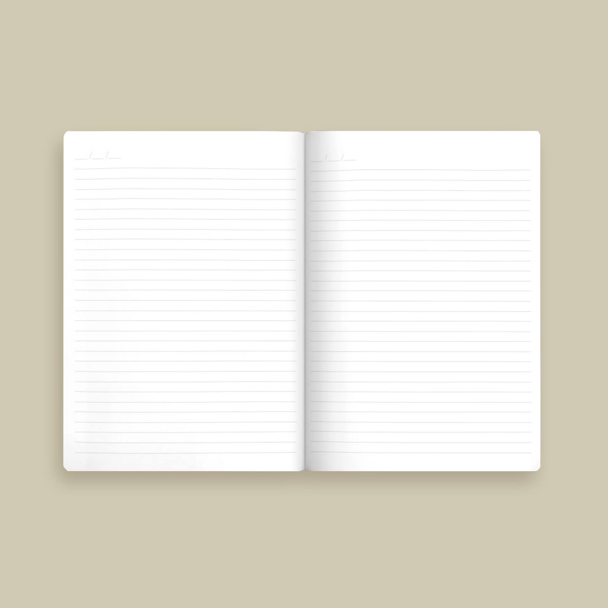 Interior lined pages of a notebook on a beige background.