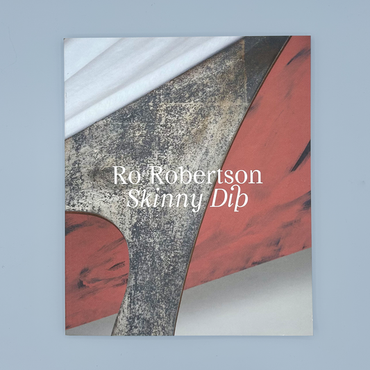 Book cover with abstract design and 'Ro Robertson Skinny Dip' text on a light gray background