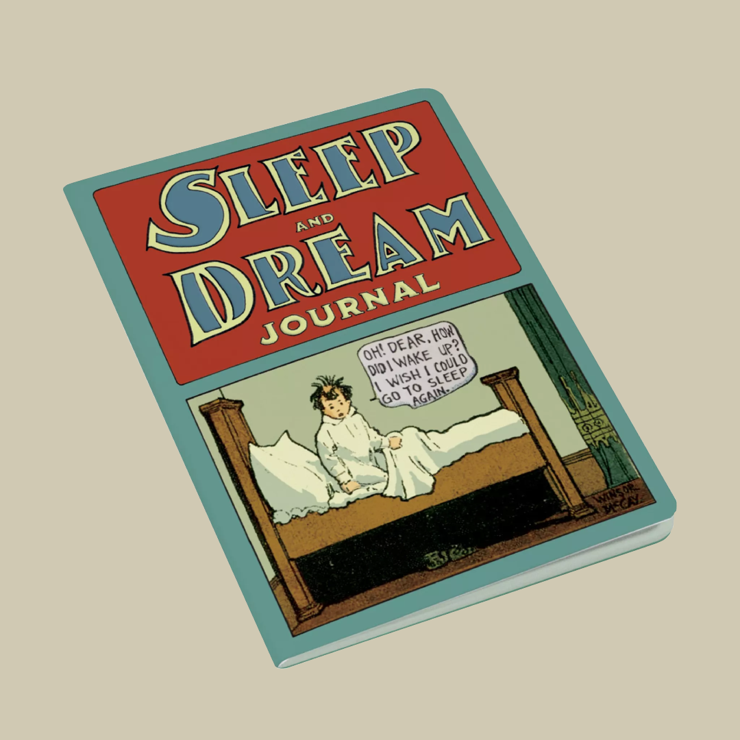 Sleep and Dream Journal with illustration of a child in bed on a beige background