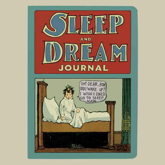Cover of 'Sleep and Dream Journal' with a cartoon illustration of a child in bed.