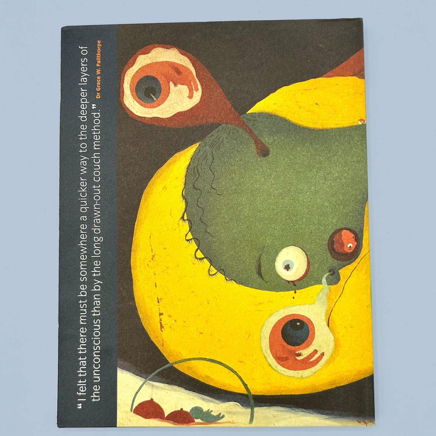 Book cover with a stylized creature design on a blue background