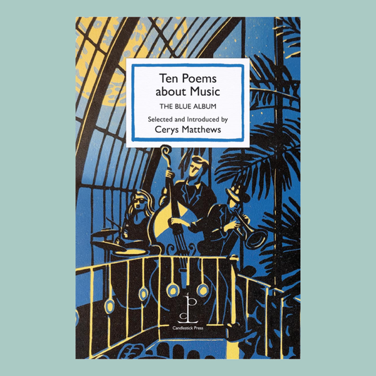 Book cover of 'Ten Poems about Music' with artistic depiction of musicians and decorative elements.