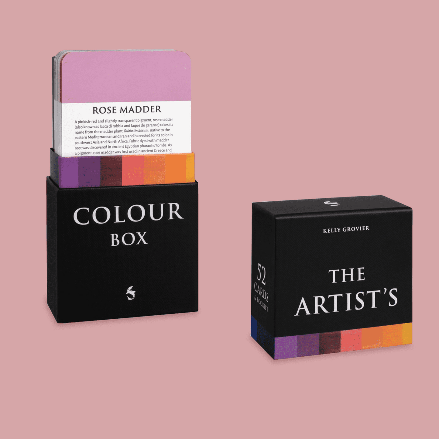 'The Artist's Colour Box' set with the lid off on a pink background