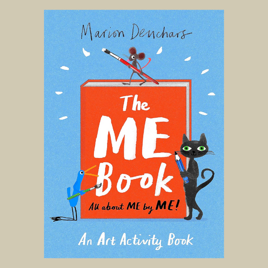 Book cover of 'The ME Book' with illustrations of a mouse, cat, and bird on a blue background.