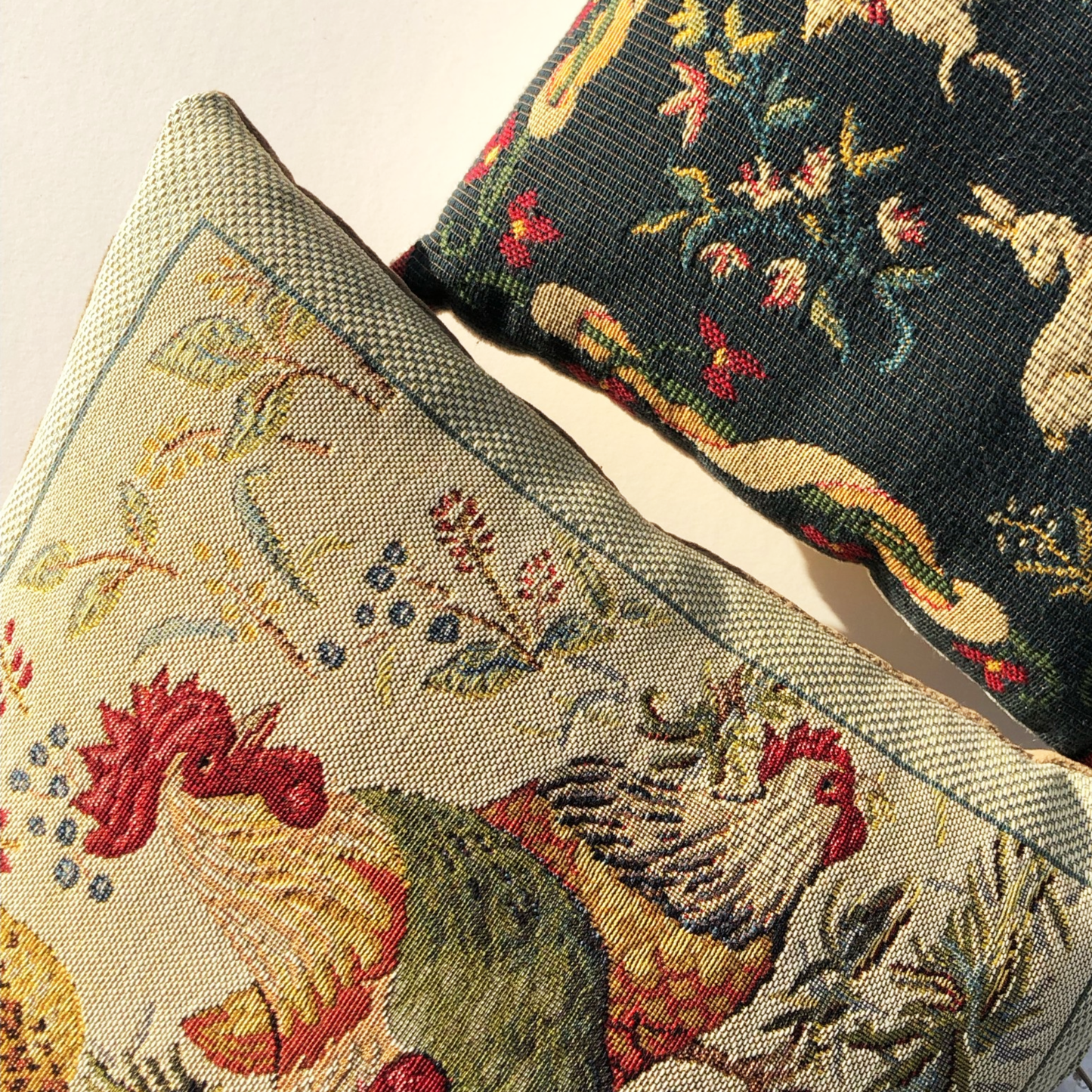 Duo of medieval design tapestry cushions 